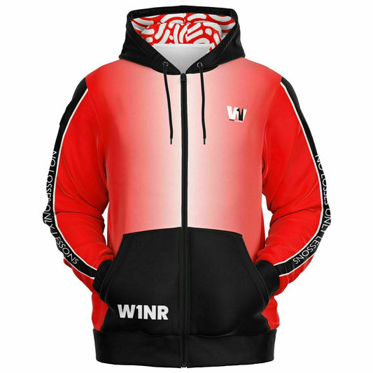 W1NR red, black and white Fashion Zip-Up Hoodie