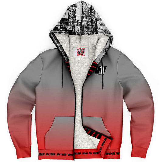 W1NR Red & Grey Fade Microfleece Ziphoodie