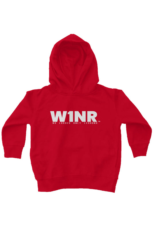 W1NR white on red kids fleece pullover hoodie