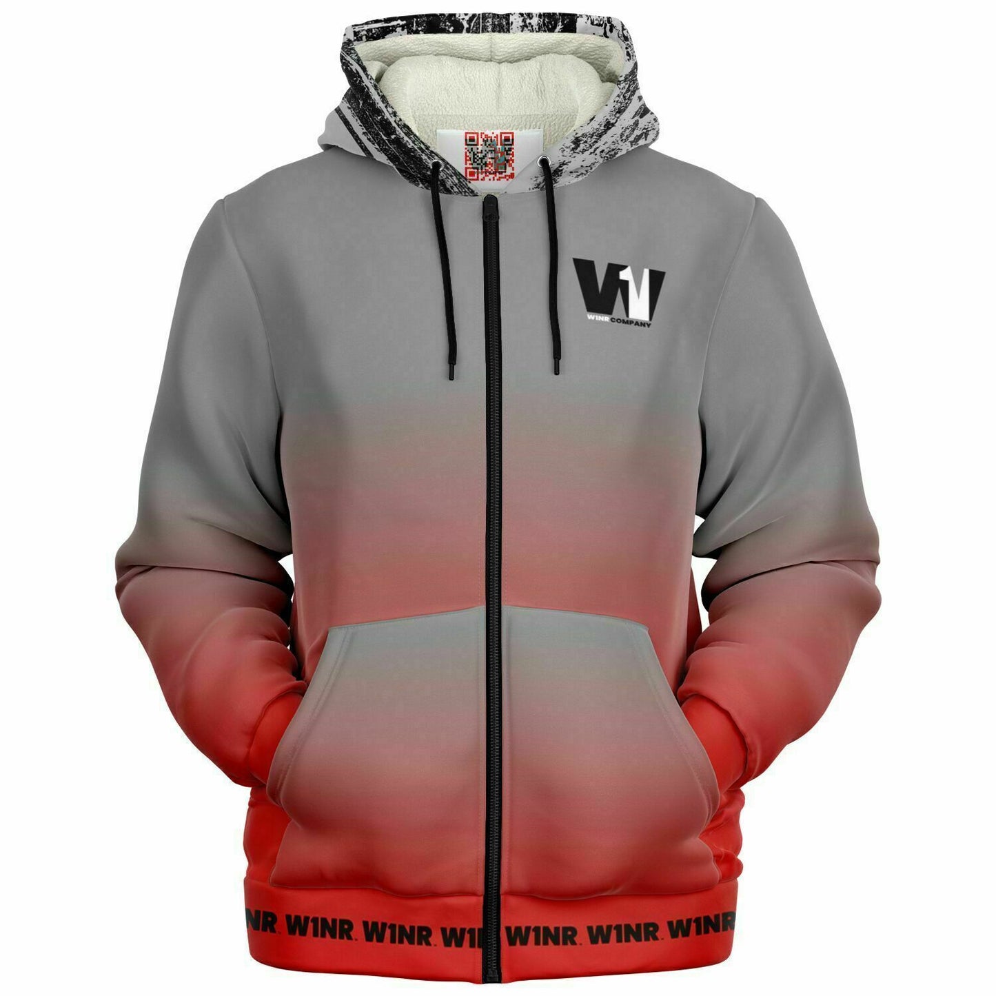 W1NR Red & Grey Fade Microfleece Ziphoodie