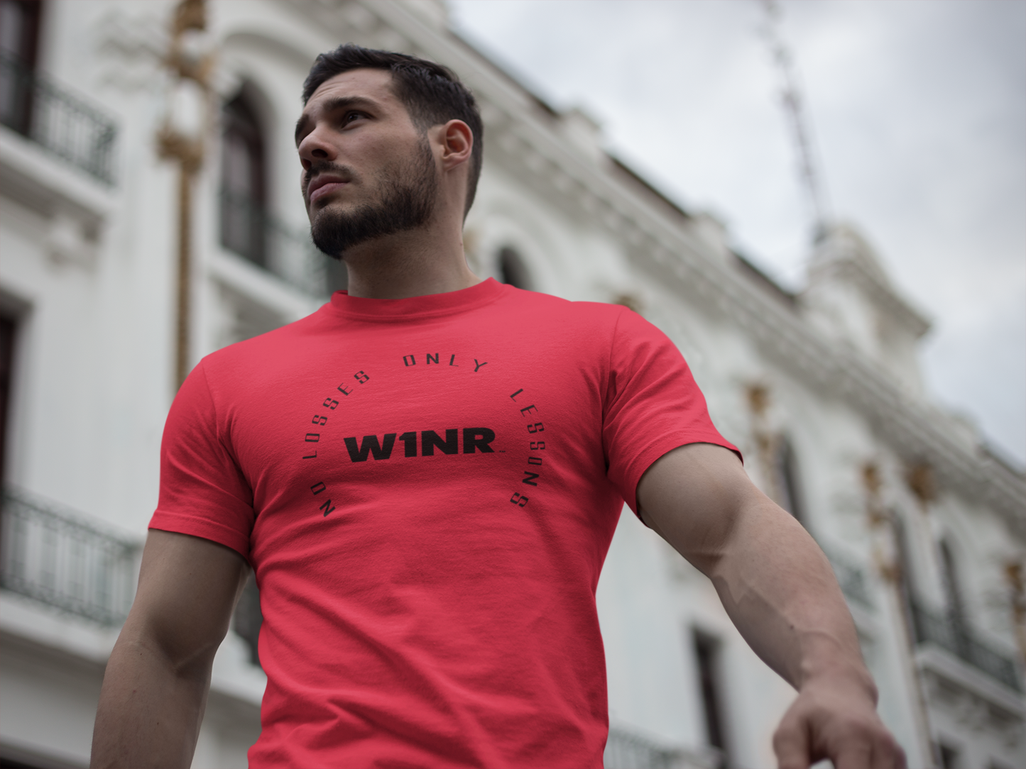 W1NR NLOL black on red T Shirt